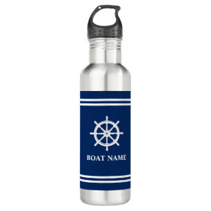 Your Boat Name Ships Wheel Helm White Stripes 710 Ml Water Bottle