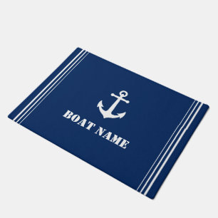 Your Boat Name Vintage Anchor Navy Blue Entry Doormat