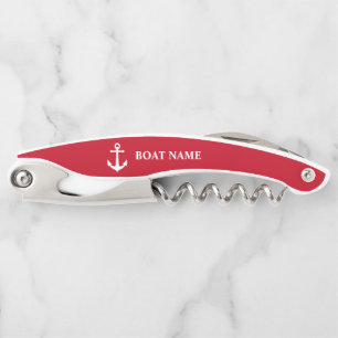 Your Boat Name Vintage Nautical Anchor in Red Corkscrew
