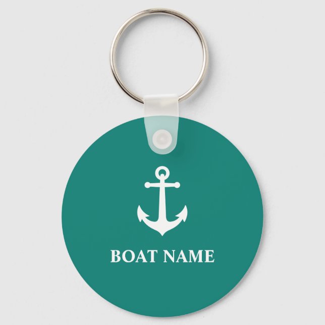 Your Boat Name Vintage Nautical Anchor Keychain (Front)