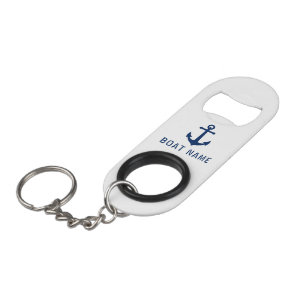 Your Boat Name Vintage Nautical Anchor Navy Blue Keychain Bottle Opener