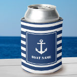 Your Boat Name Vintage Nautical Anchor Striped Can Cooler<br><div class="desc">Your Personalized Boat Name Vintage Nautical Anchor Striped Can Cooler.</div>