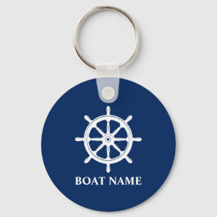 Your Boat Name with ships wheel helm Keychain