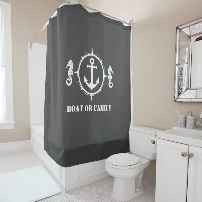 Your Boat or Family Name Seahorse Anchor Sea Gray (In Situ)
