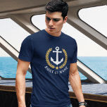 Your Boat or Name Anchor Gold Style Laurel Navy T-Shirt<br><div class="desc">A Nautical Boat Anchor,  Gold Style Laurel Leaves and Star with Your Personalized Name or Boat Name on a Navy Blue T-Shirt.</div>