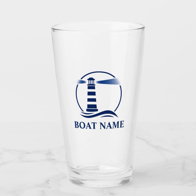 Your Boat or Name Classic Lighthouse Navy Blue Glass (Front)