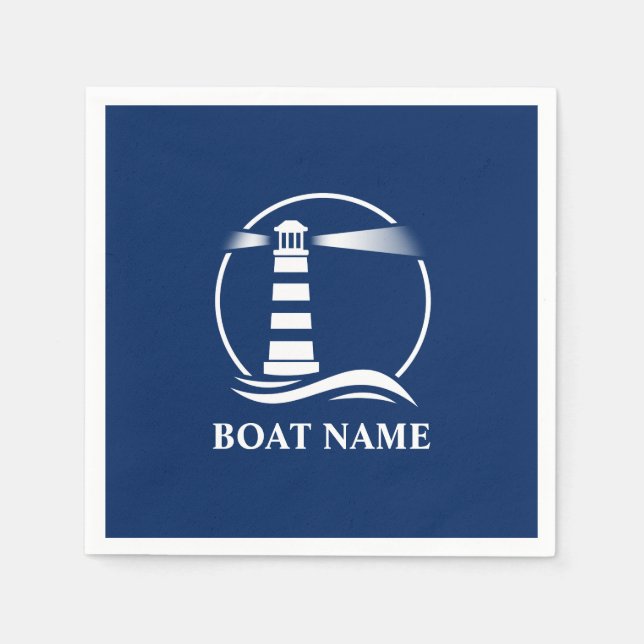 Your Boat or Name Classic Lighthouse Navy Blue Napkin (Front)