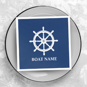 Your Boat or Name Ships Wheel Helm Navy Blue Napkin