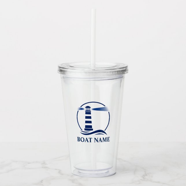 Your Boat or Name With Custom Lighthouse Sippy Acrylic Tumbler (Front)