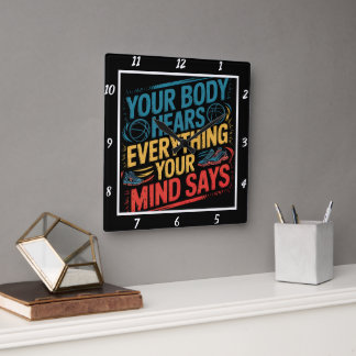 Your Body Hears Mind Says Sports Square Wall Clock