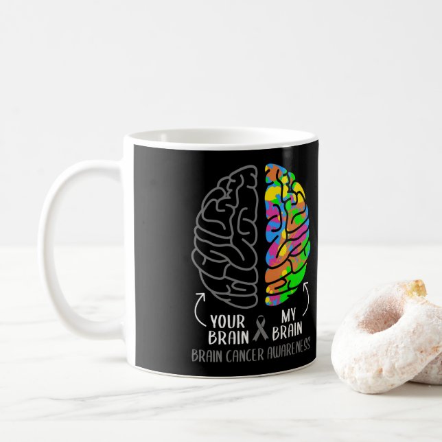Your Brain My Brain  Brain Tumour Grey Ribbon Coffee Mug (With Donut)