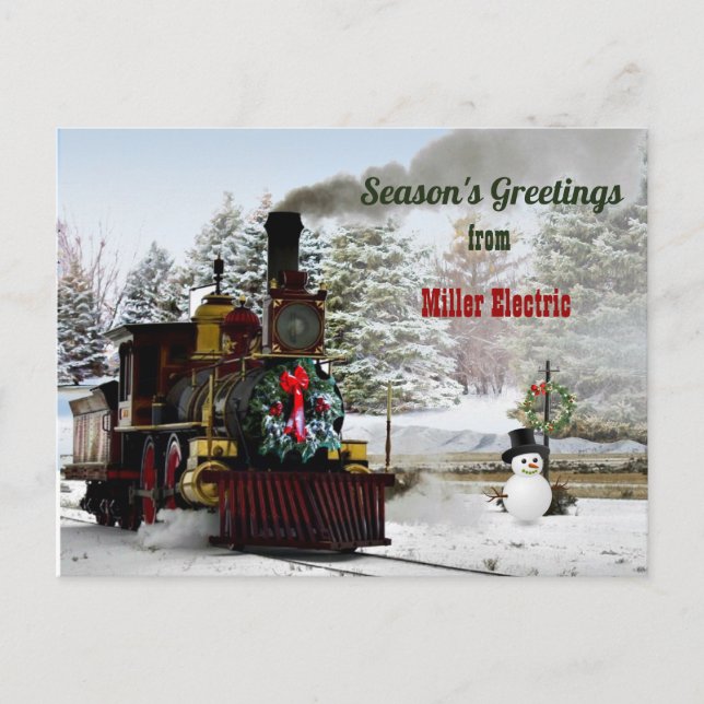 Your Business Christmas with Vintage Train Holiday Postcard (Front)
