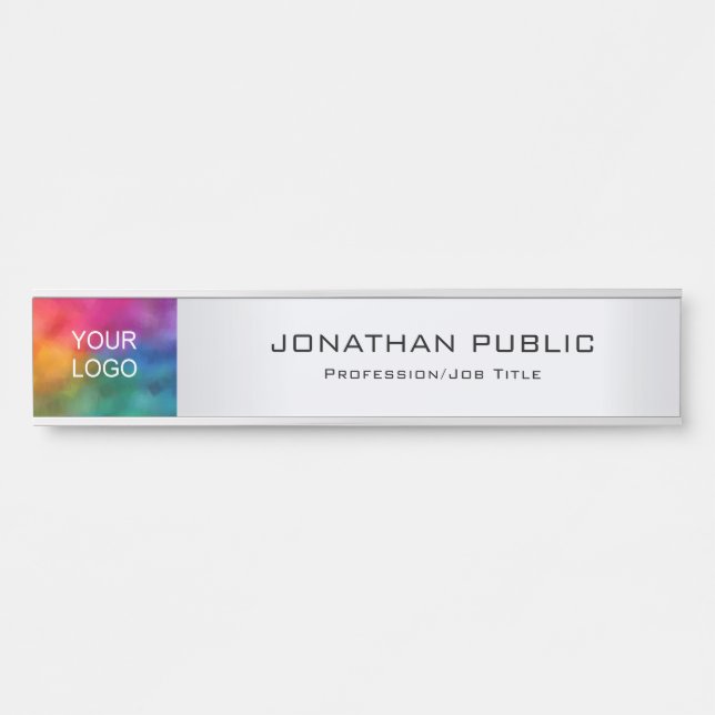 Your Business Company Logo Here Modern Silver Door Sign (Front)