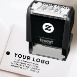 Your Business Horizontal Logo Address Modern Self-inking Stamp<br><div class="desc">Your Business Horizontal 4 Lines Logo Return Address Modern self-inking stamp. Easily personalize this custom large professional self-inking rubber stamp with your own company logo. Just add your own logo, image or text, write your address, choose your font. Perfect for scrapbooking, decorations or business stationery. Available with different ink colours,...</div>