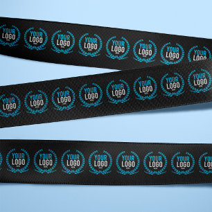 Your Business Logo All Over Patterned Black Satin Ribbon