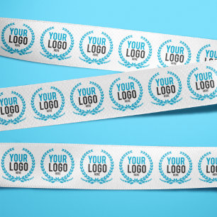 Your Business Logo All Over Patterned White Satin Ribbon