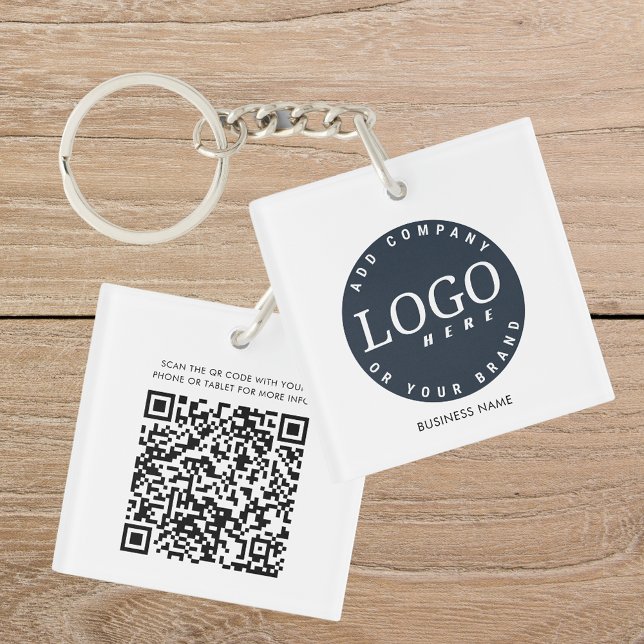Your Business Logo and QR Code Employees Custom Keychain (Business Logo Custom Employees Swag Square Keychain)