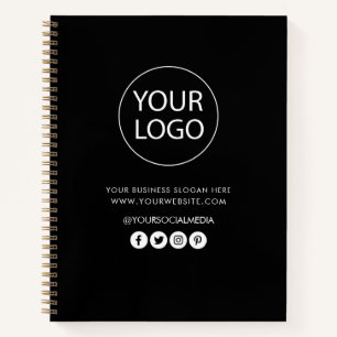 Your Business Logo and Text Company Branded black Notebook