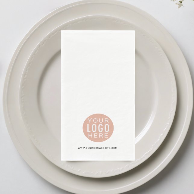 Your Business Logo and Website Custom Corporate Napkin (Business Logo Beige and Website Paper Guest Towel)