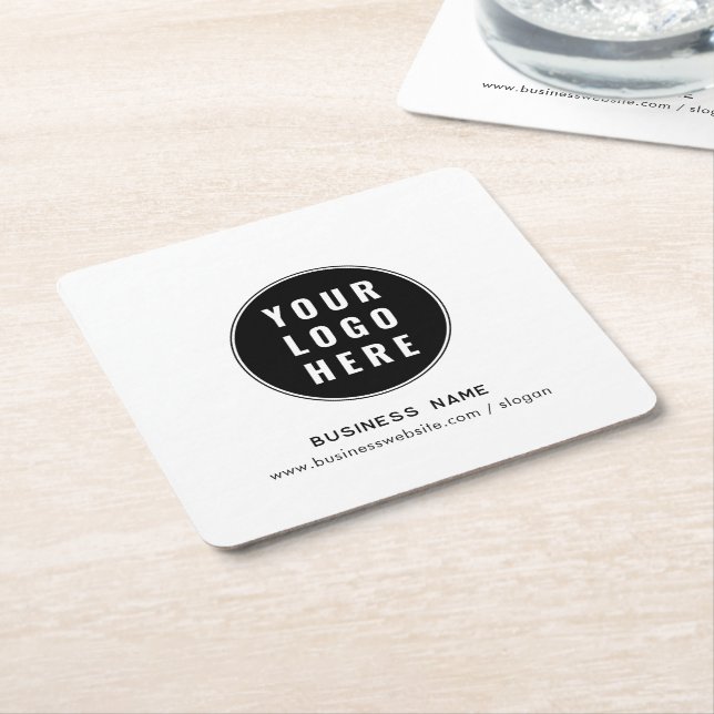Your Business Logo and Website Custom Marketing Square Paper Coaster (Angled)