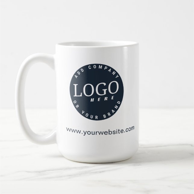 Your Business Logo and Website Minimalist Custom Coffee Mug (Left)