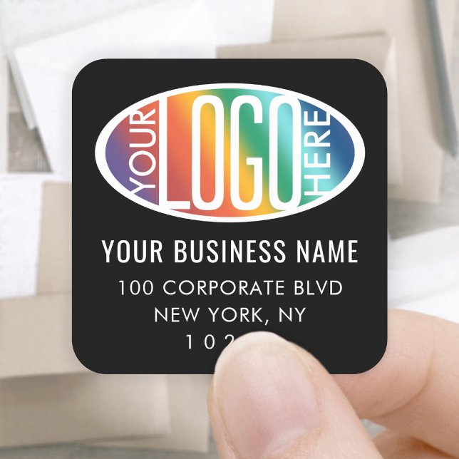 Your Business Logo Basic Black Return Address Square Sticker (Creator Uploaded)