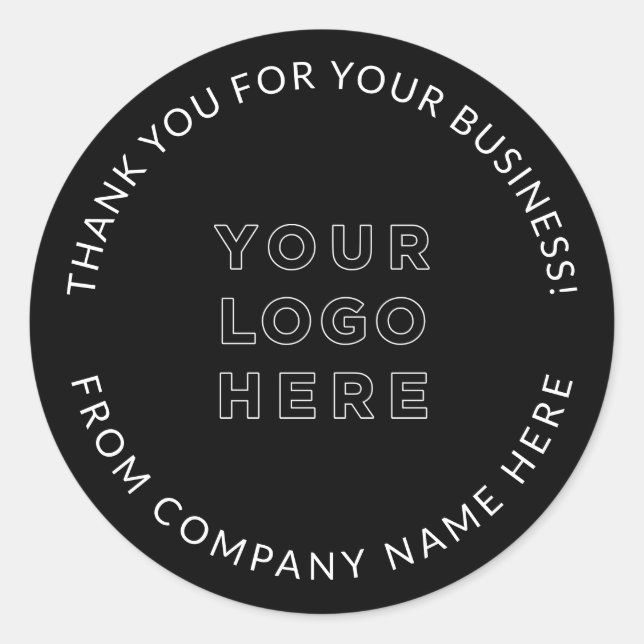 Your Business Logo Custom Black Thank you Classic Round Sticker (Front)
