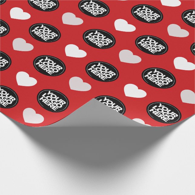 Your Business Logo Custom Hearts Modern Red Wrapping Paper (Corner)