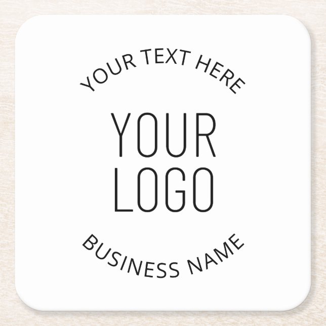 Your Business Logo & Customizable Message Square Paper Coaster (Front)