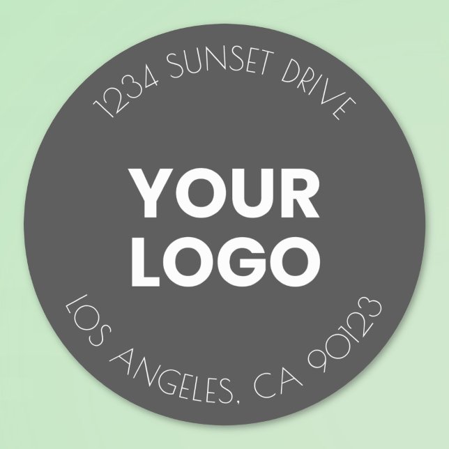 Your Business Logo | Dark Grey & White Address Classic Round Sticker (Creator Uploaded)