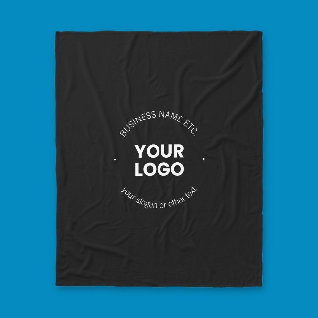 Your Business Logo & Editable Text | Black & White Fleece Blanket (Creator Uploaded)