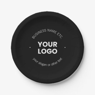 Your Business Logo & Editable Text   Black & White Paper Plate