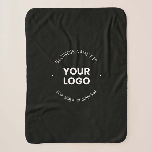Your Business Logo & Editable Text | Black & White Sherpa Blanket (Front)