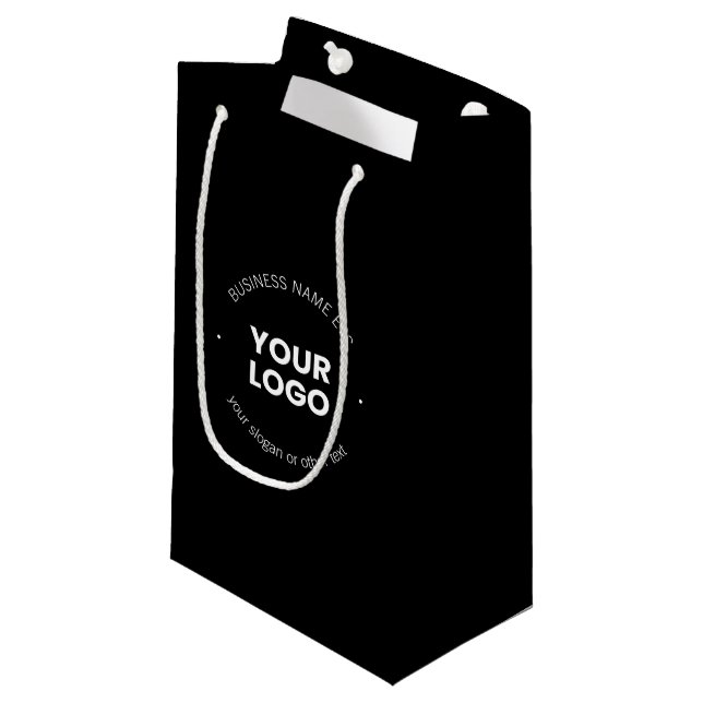 Your Business Logo & Editable Text | Black & White Small Gift Bag (Front Angled)