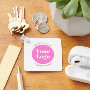 Your Business Logo & Editable Text Template   Pink Keychain