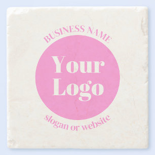 Your Business Logo & Editable Text Template Pink Stone Coaster