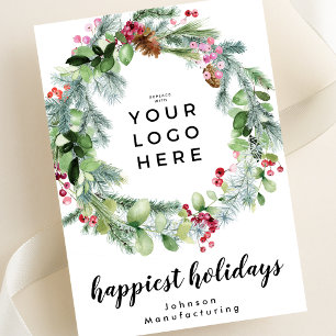 Your Business Logo Happiest Holidays Wreath Holiday Card