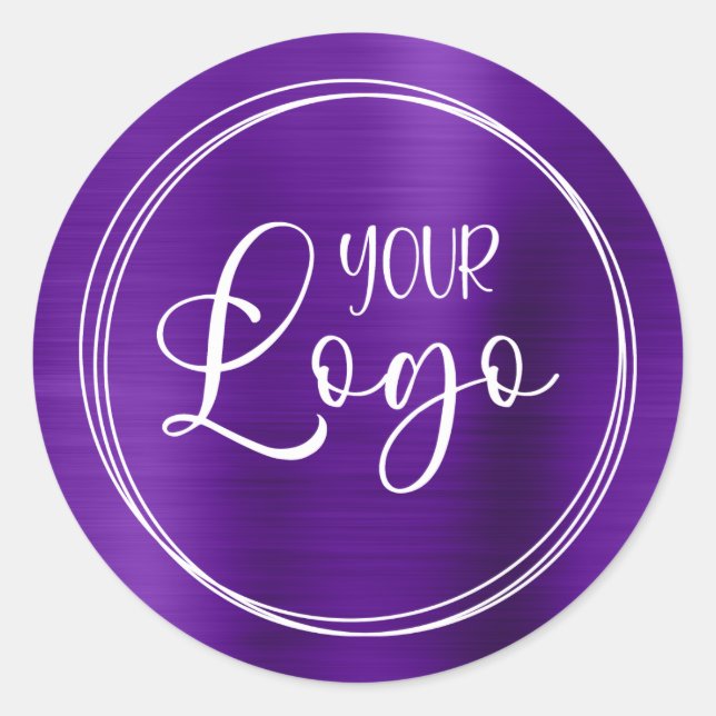 Your Business Logo Here Metallic Indigo Classic Round Sticker (Front)