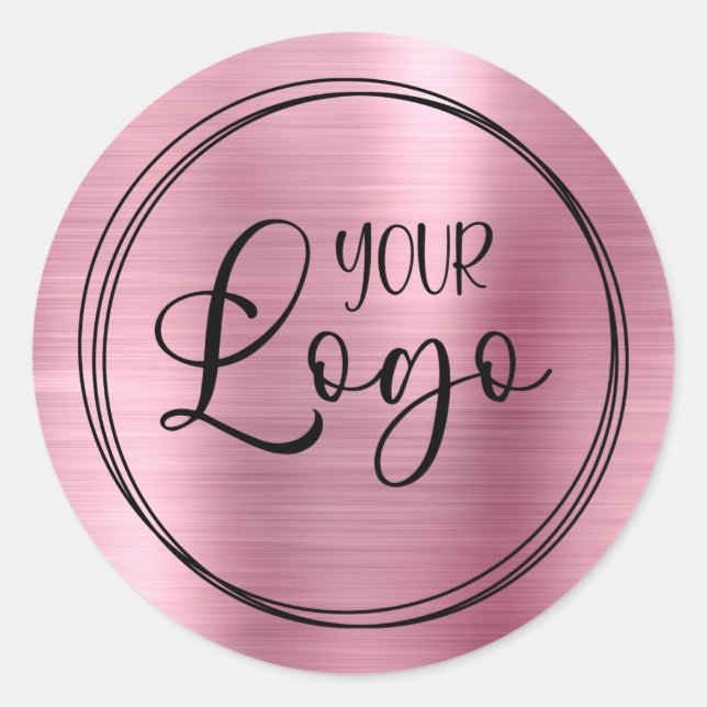Your Business Logo Here Metallic Pink Classic Round Sticker (Front)