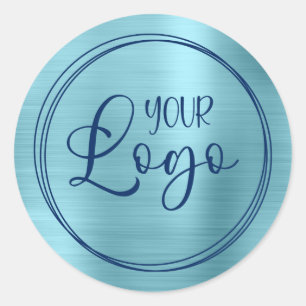 Your Business Logo Here Metallic Robin Egg Blue Classic Round Sticker