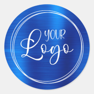Your Business Logo Here Metallic Royal Blue Classic Round Sticker