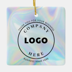 Your Business Logo Holographic Christmas Ceramic Ornament