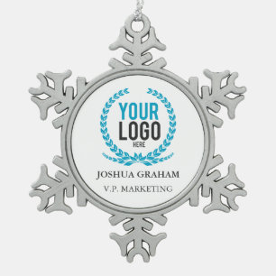 Your Business Logo   Job Title Custom Employee Snowflake Pewter Christmas Ornament