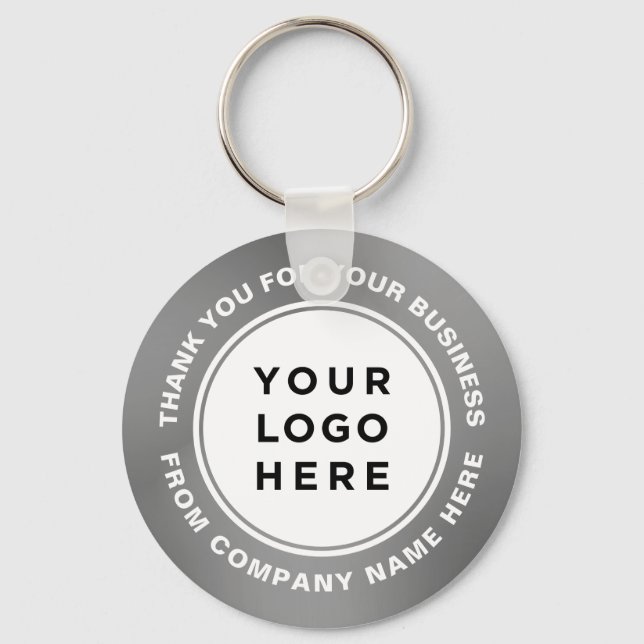 Your Business Logo on Silver Grey Thank You Keychain (Front)