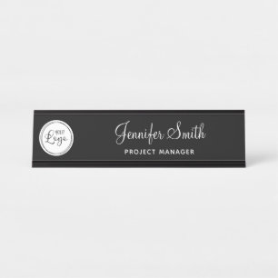 Your Business Logo on White Circle Desk Name Plate