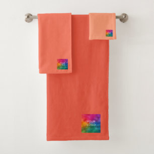 Your Business Logo or Image Text Template Orange Bath Towel Set
