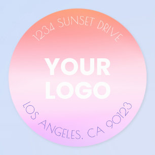 Your Business Logo   Orange Pink Purple Ombre Classic Round Sticker