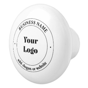 Your Business Logo & Promotional Text   White Ceramic Knob