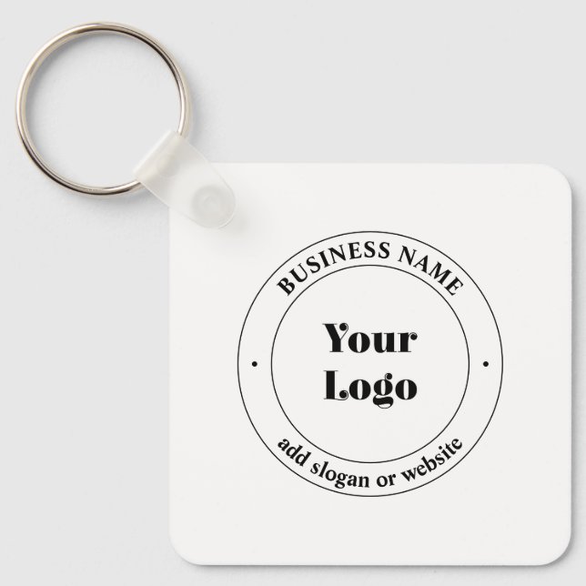 Your Business Logo & Promotional Text | White Keychain (Front)