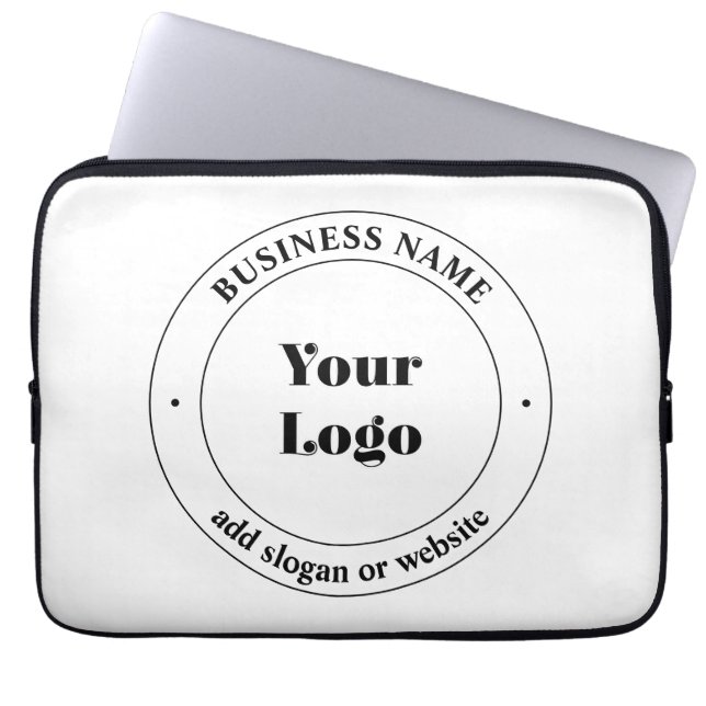 Your Business Logo & Promotional Text | White Laptop Sleeve (Front)